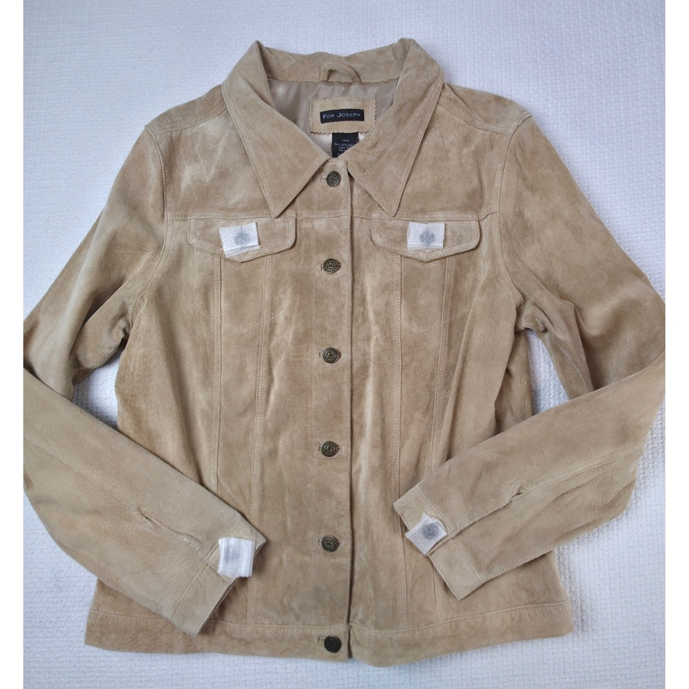 For Joseph Suede Jacket Women L Beige Button Front Trucker Style NWT